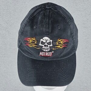 VTG Hot Rod Magazine Skull Hat Cap Strap Back Black Embroidered Racing Mens‎ Car